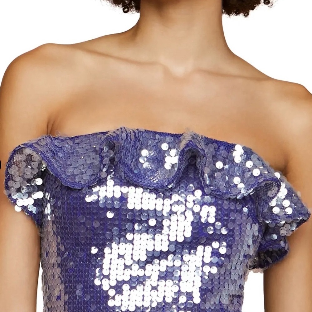 AMUR Braeylnn strapless sequined midi dress purple